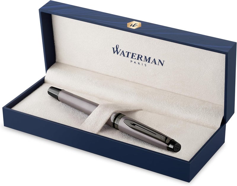 Waterman قلم رولربول ووترمان إكسبيرت - لامع فضي معدني مع حواف روثينيوم - نقطة دقيقة - حبر أسود - علبة هدايا - Image 1